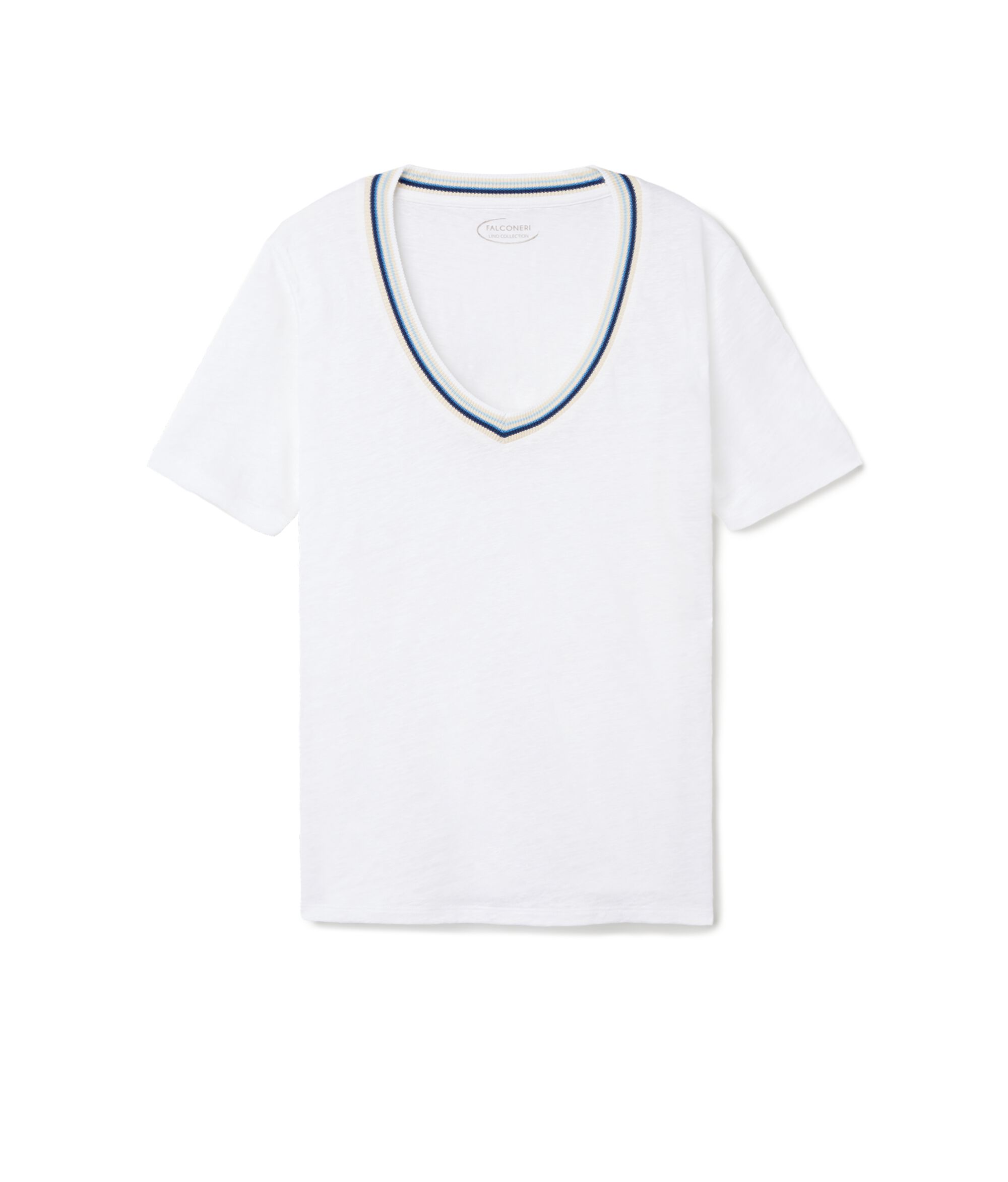 T-Shirt con Scollo a V Bordi Multicolor in Lino