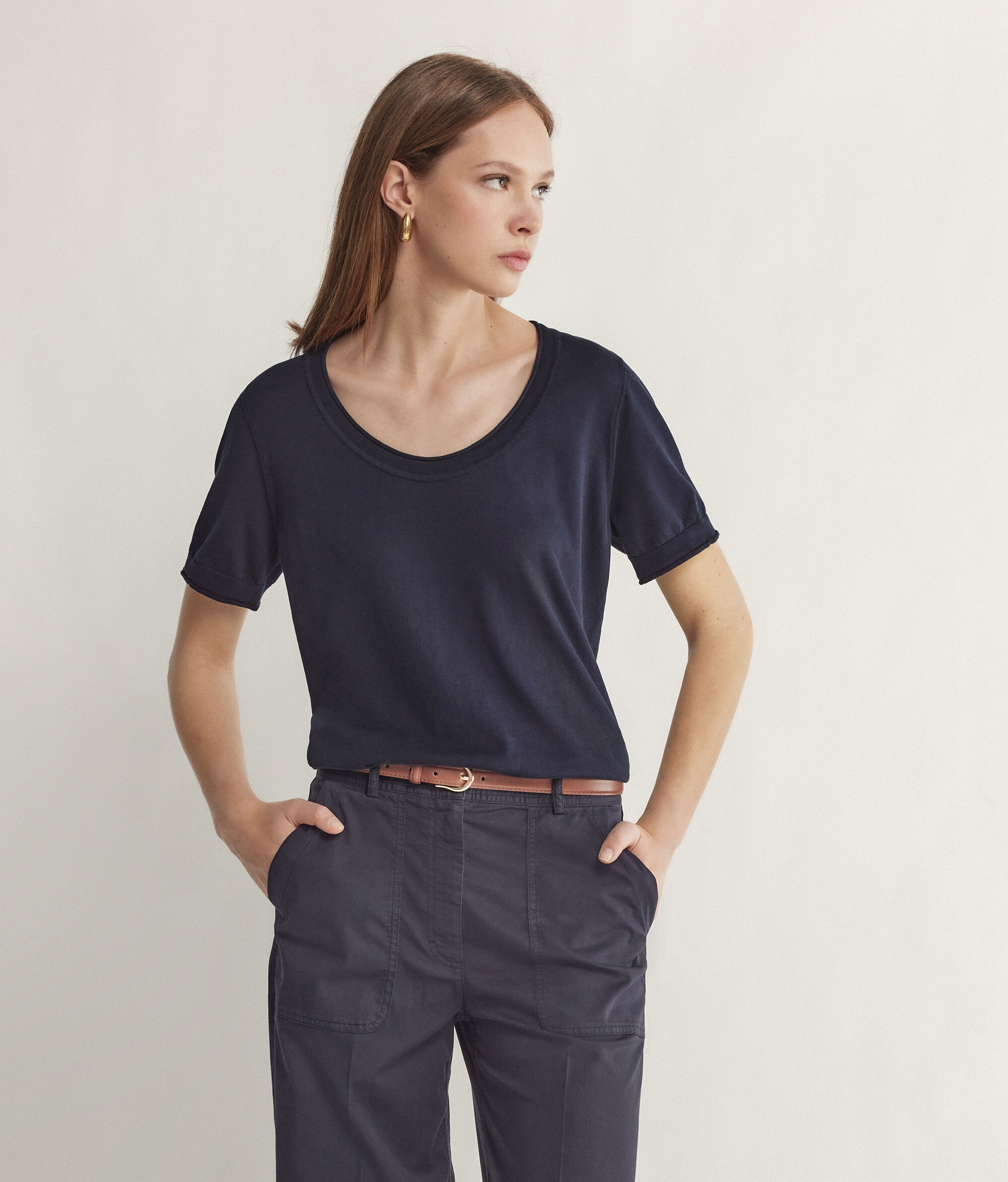 Short-Sleeved Wide-Neck Jumper