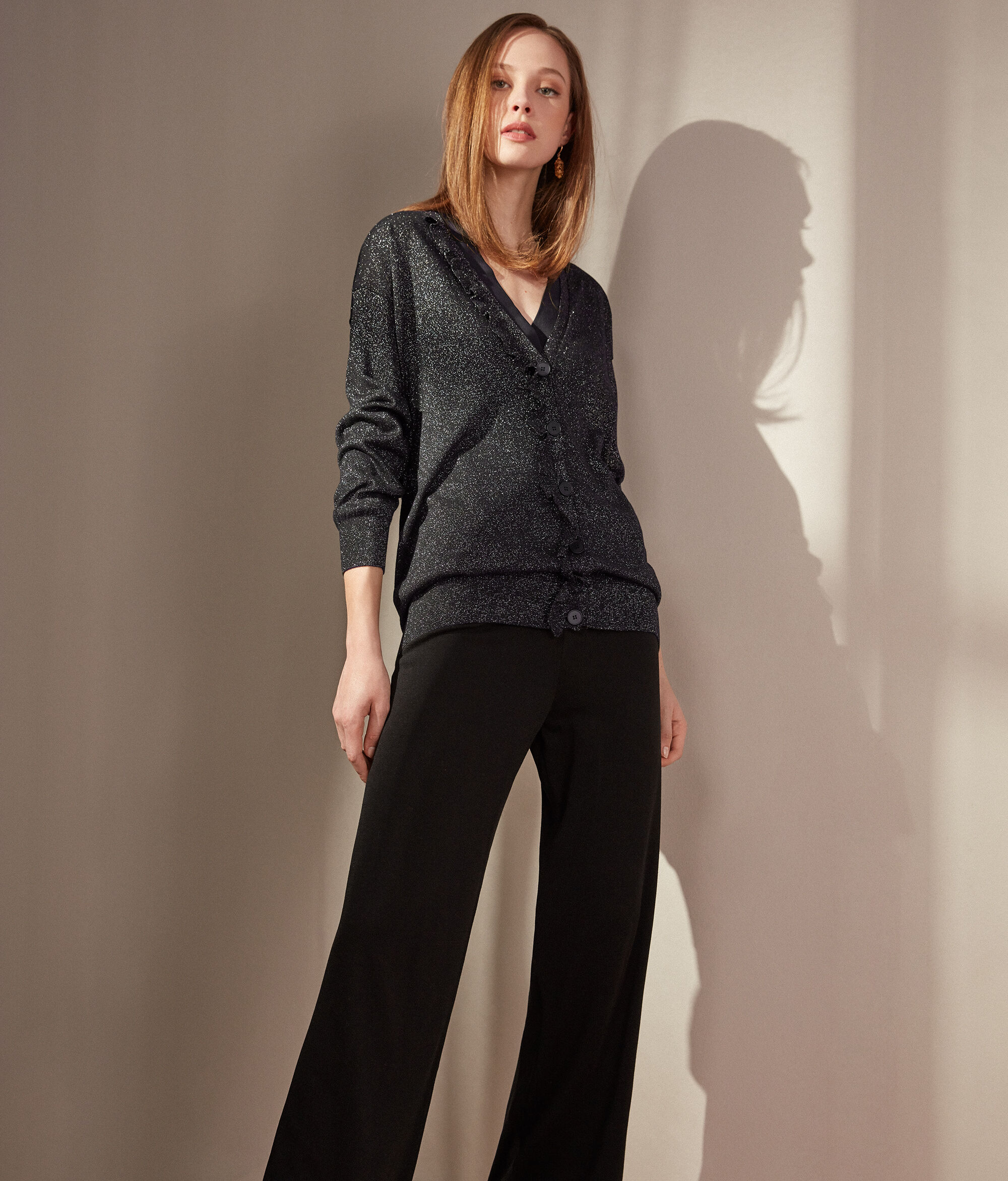 Cotton and Silk Cardigan with Rouche