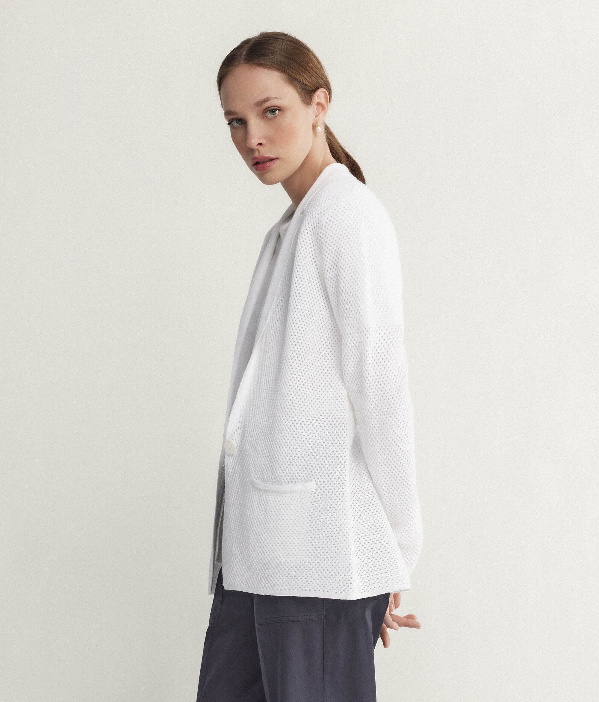 Two-Tone Crochet-Knit Jacket