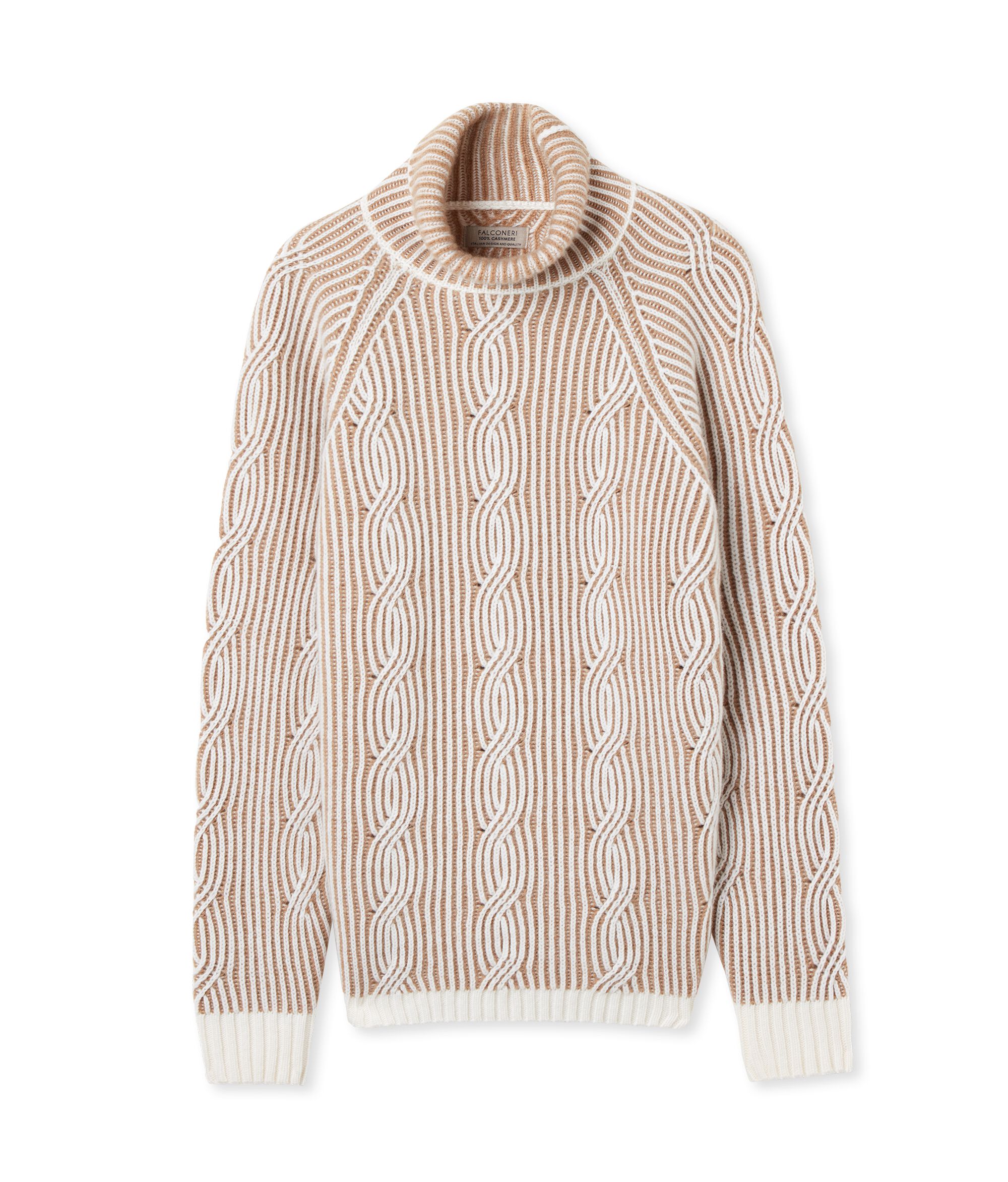 Maglia Collo Alto in Cashmere Ultrasoft Trecce Bicolore
