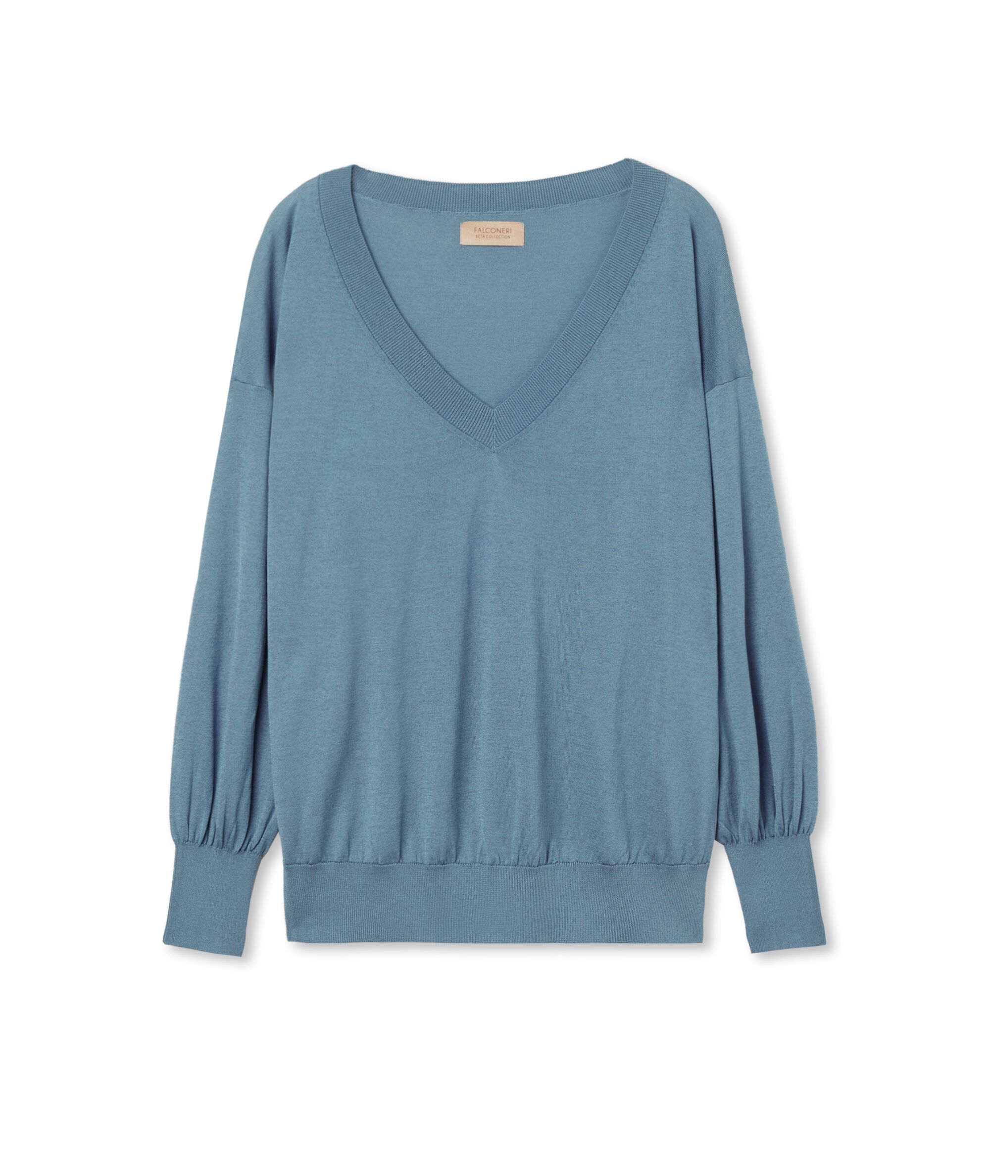 V-Neck Silk and Cotton Jumper with Balloon Sleeves