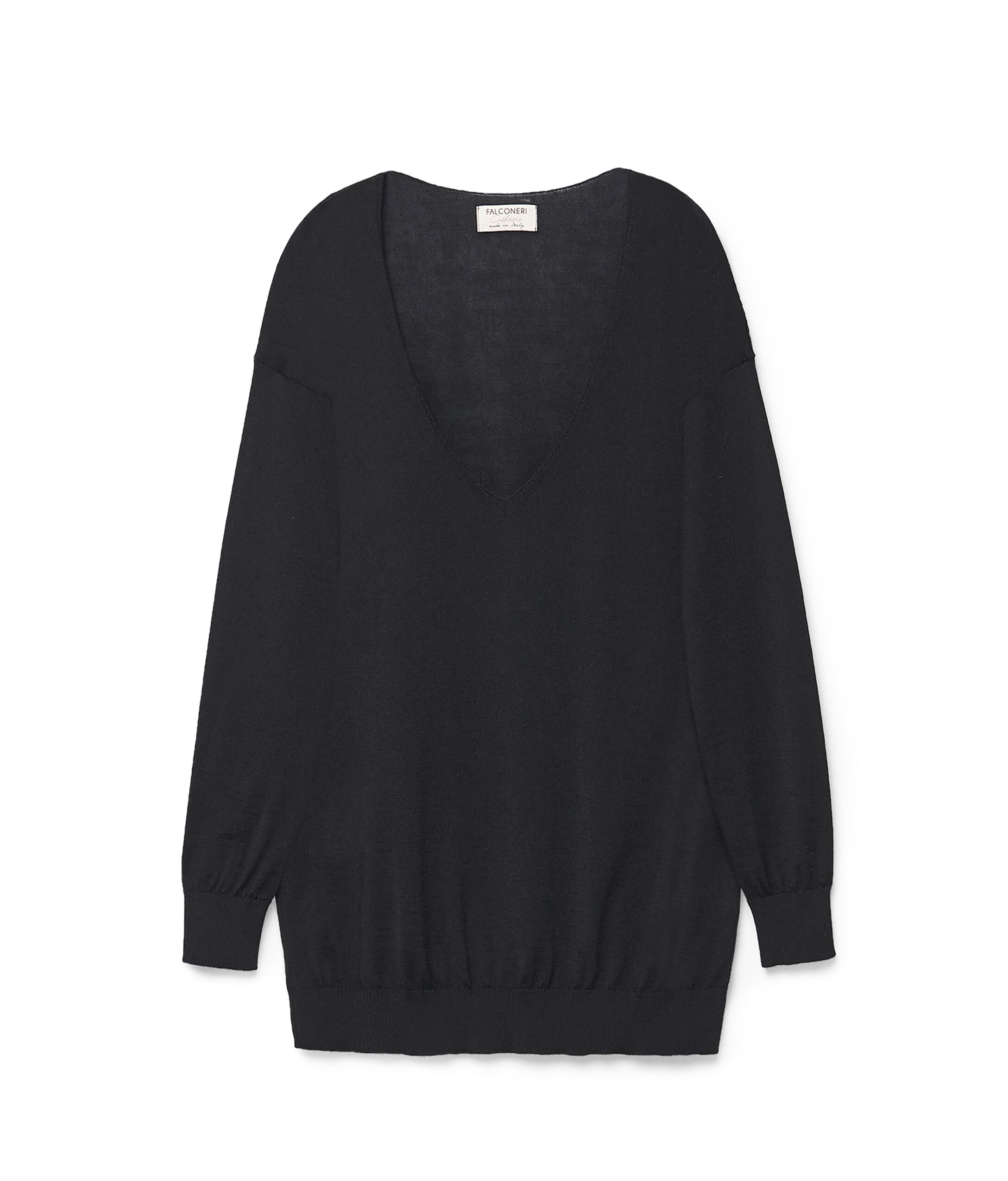 Pull large à col V en Cachemire ultra-fin Colore Noir