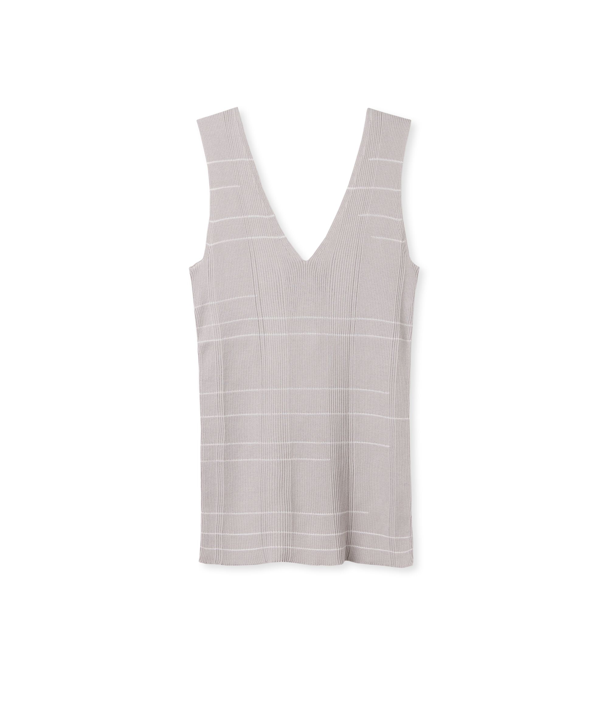 V-Neck Top in Ribbed and Striped Cotton