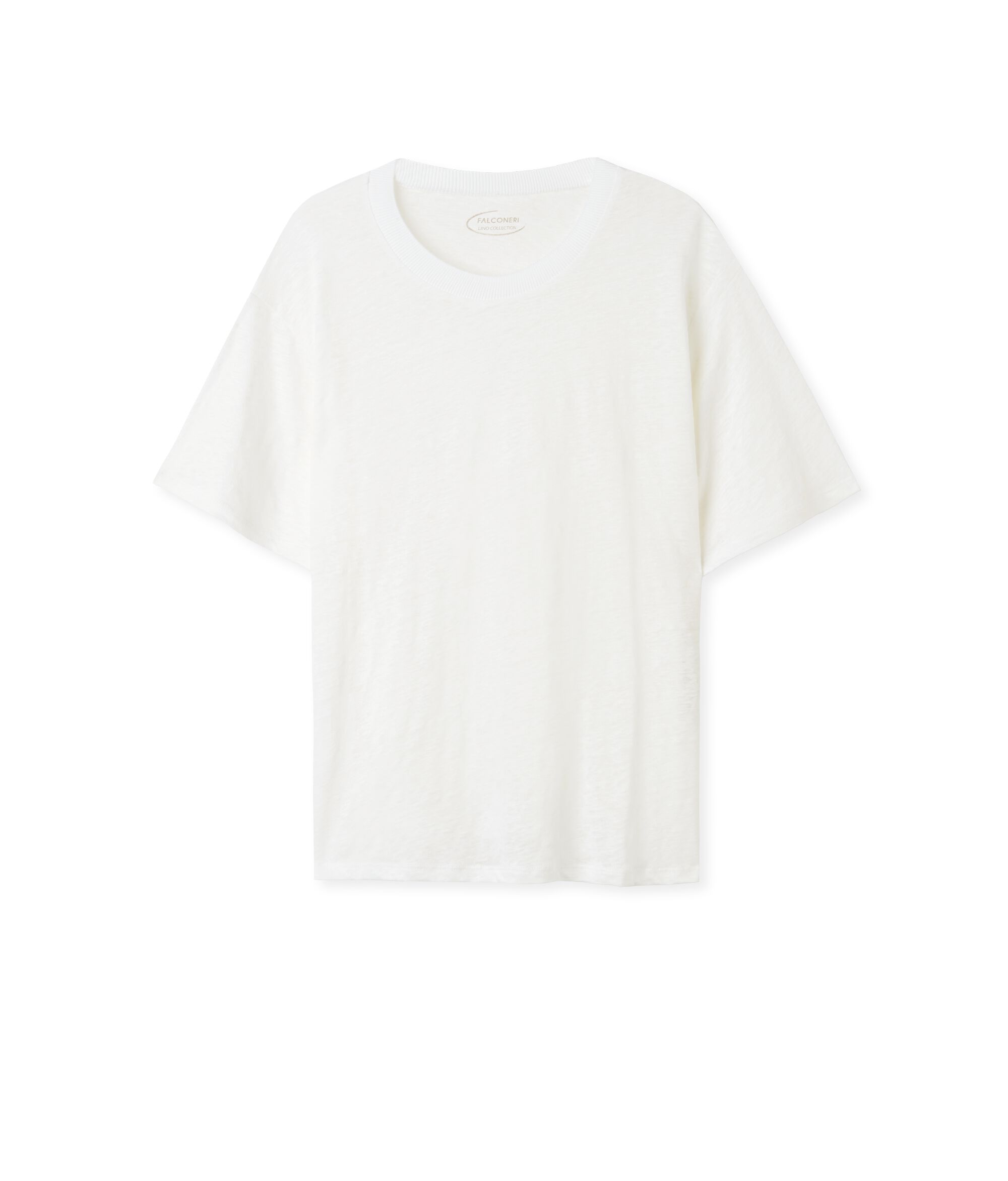 T-shirt Girocollo in Lino con Bordo in Maglia