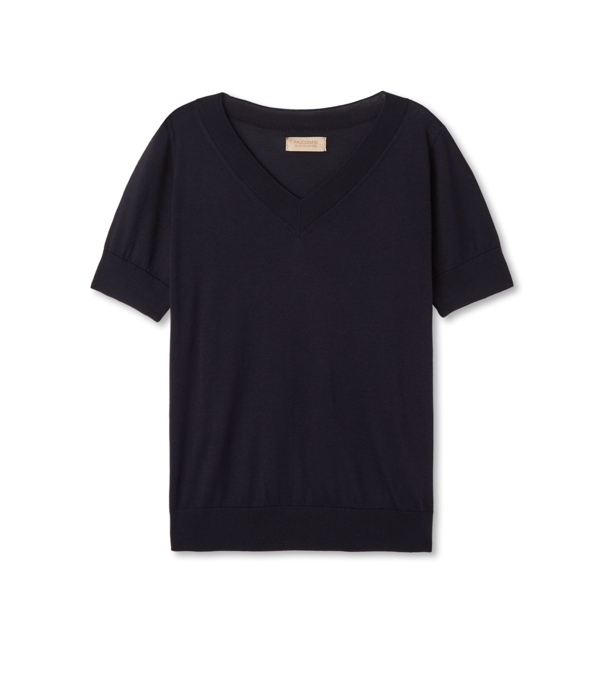 Maglia con Scollo a V a Maniche Corte in Seta Cotone
