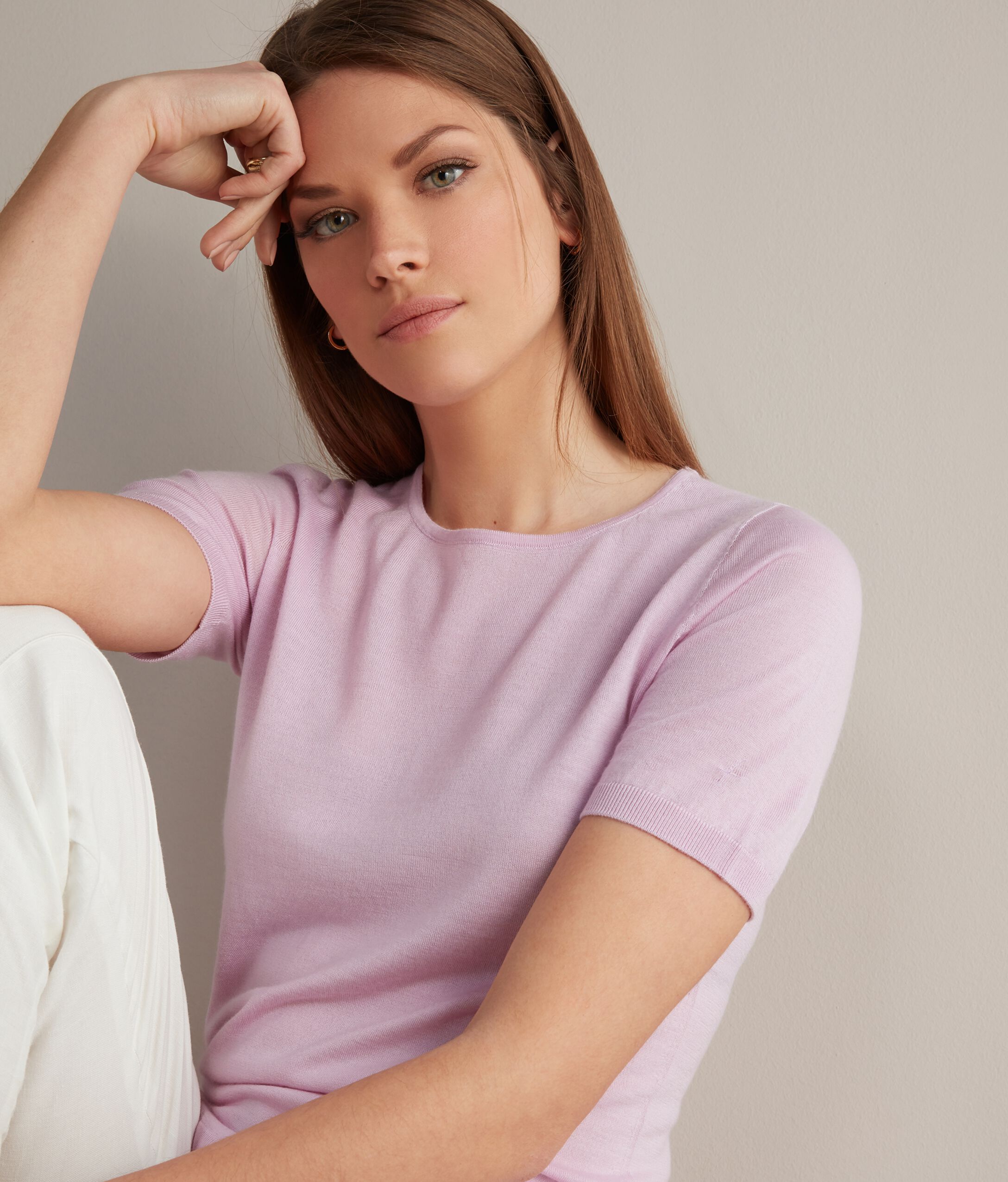 Round-Neck Short-Sleeve Ultrafine Cashmere Top