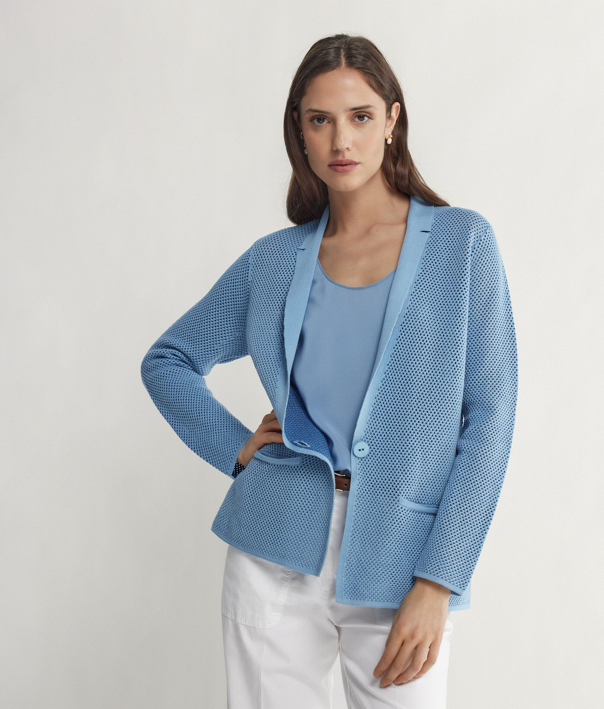 Two-Tone Crochet-Knit Jacket