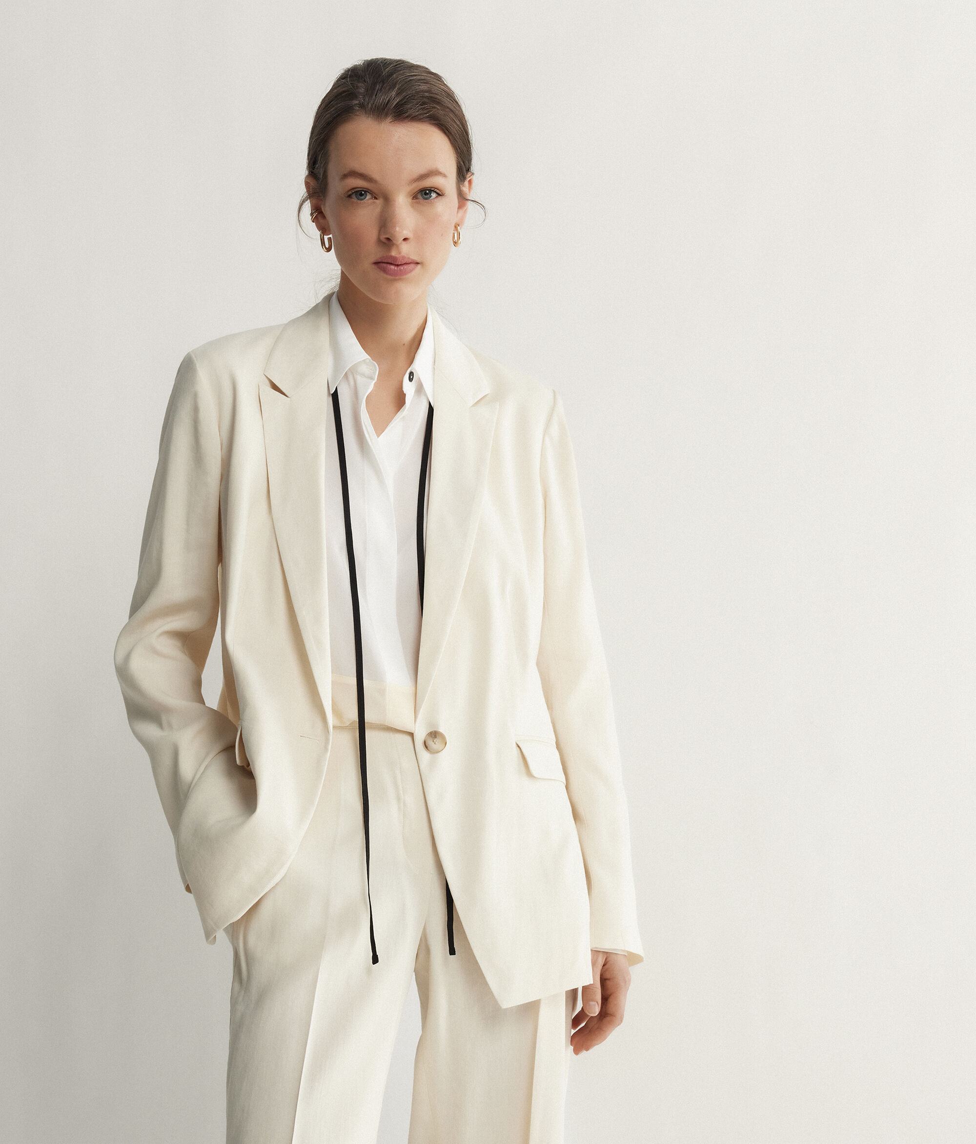 Einreihiger Blazer aus Leinen und Viskose