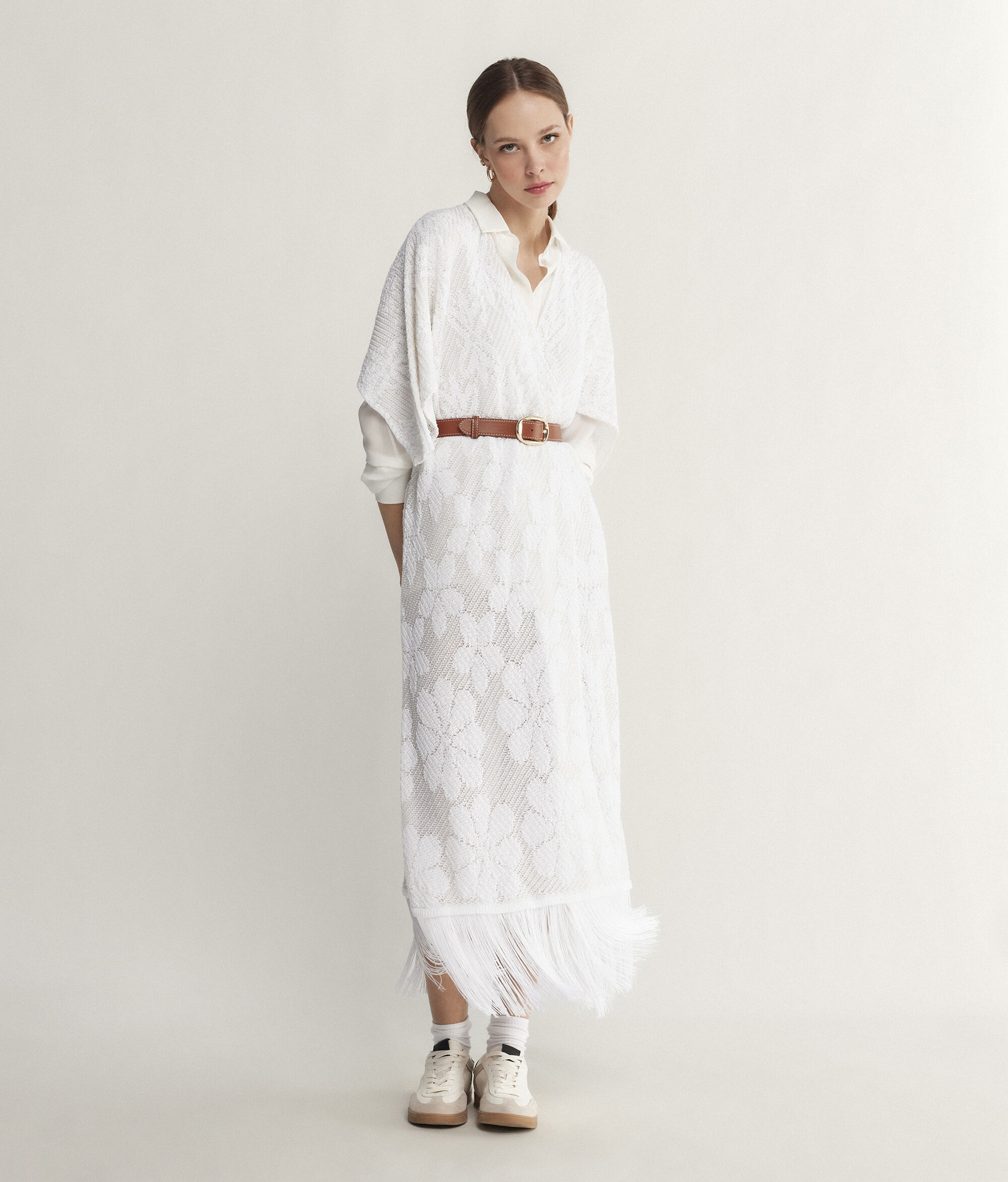 Floral Jacquard Crossover Dress