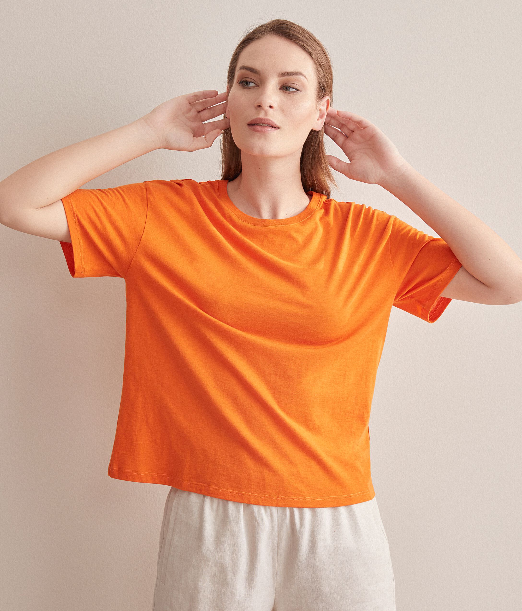 T-shirt Girocollo in Cotone e Seta