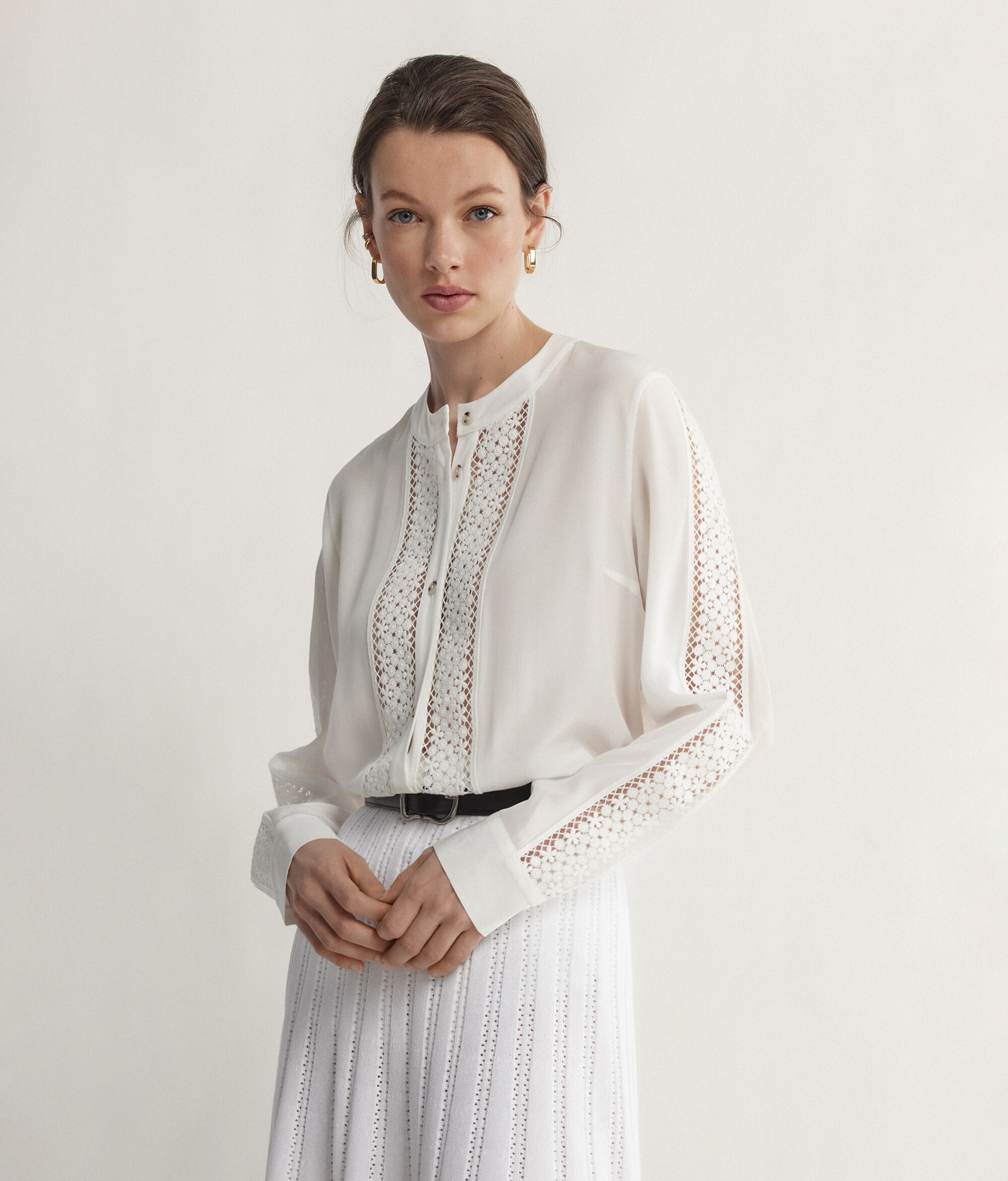 Camicia Seta Inserti Macramè