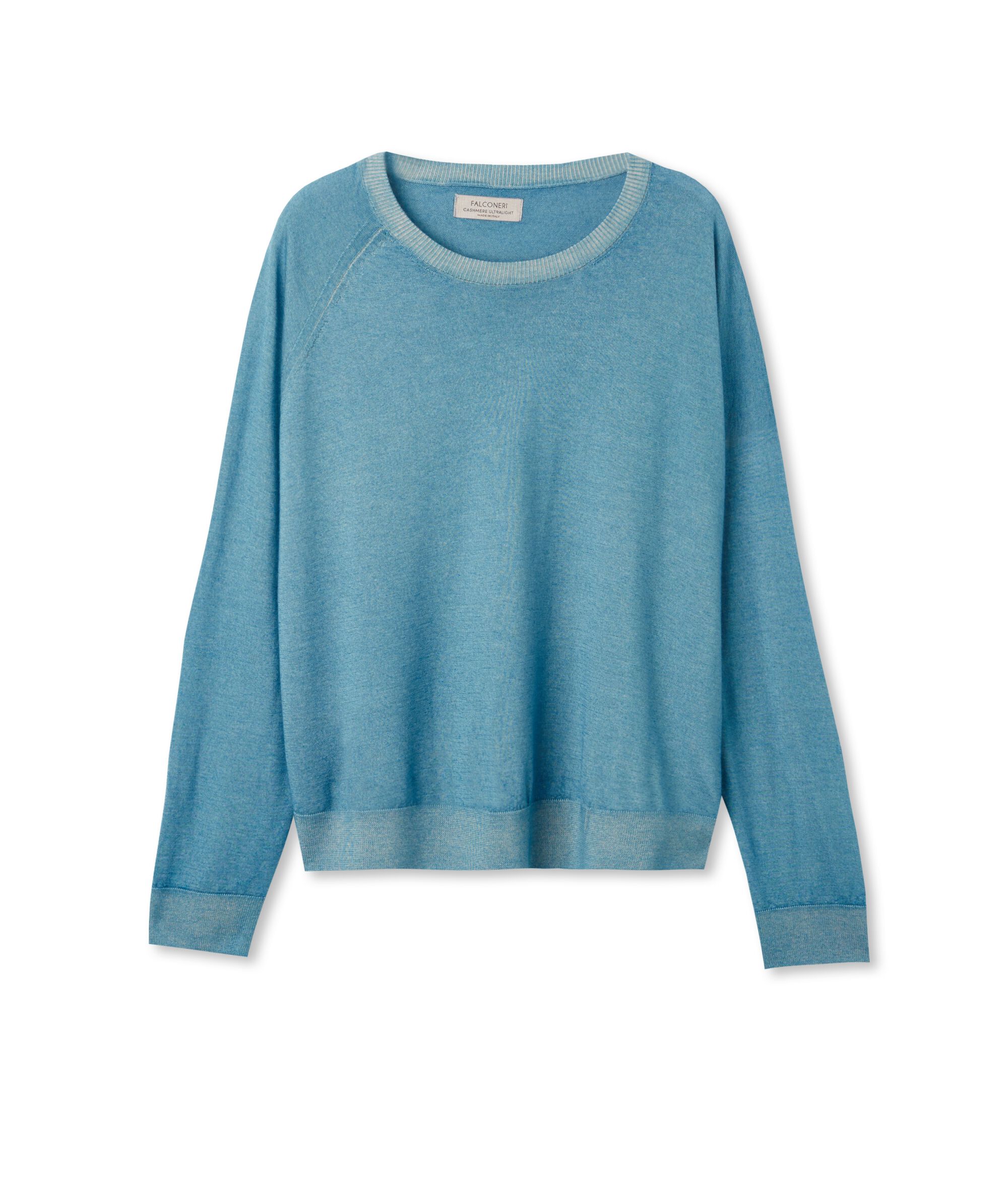 Pull en Cachemire ultra-fin Colore Bleu aviateur teint en pièce
