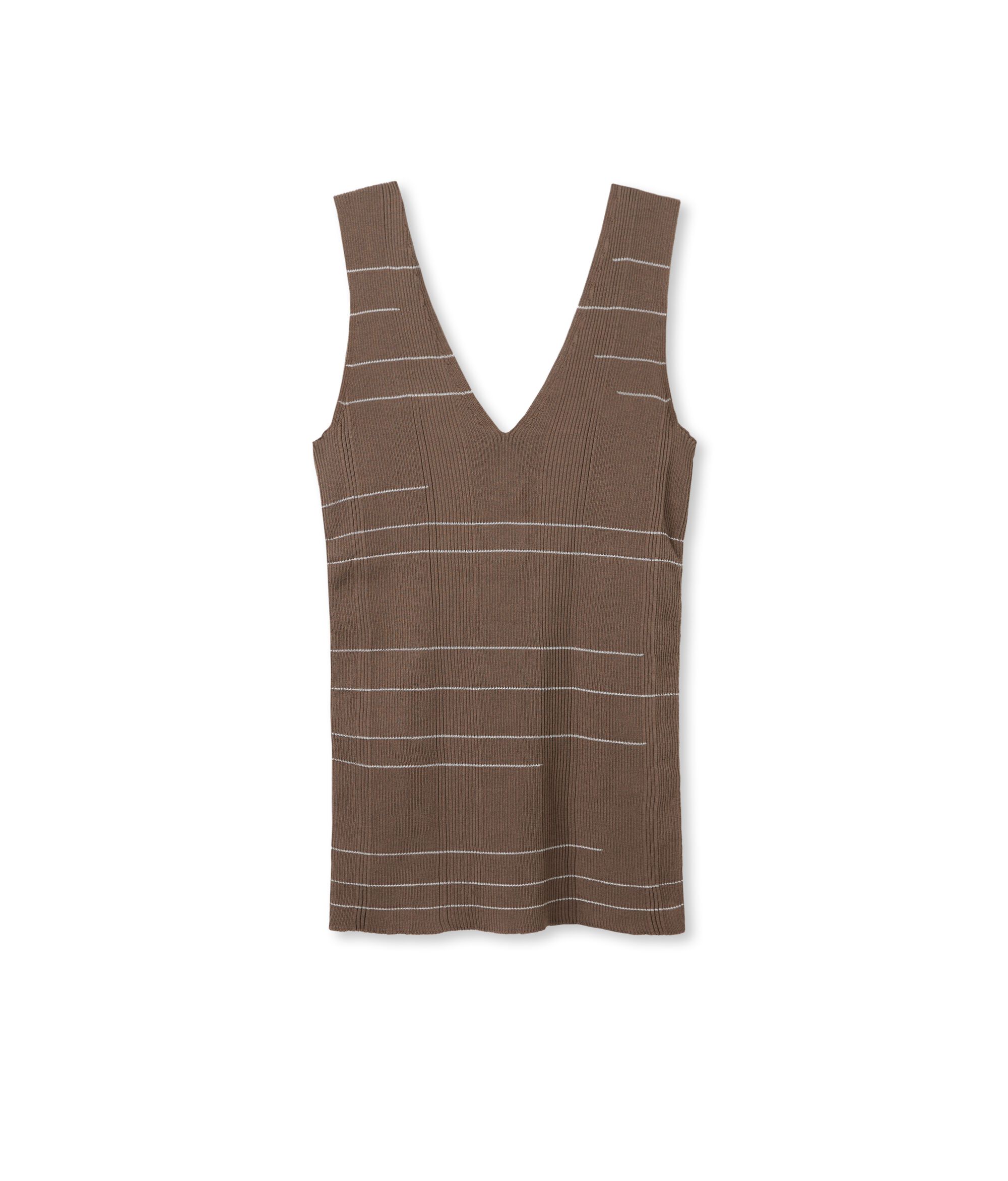 V-Neck Top in Ribbed and Striped Cotton