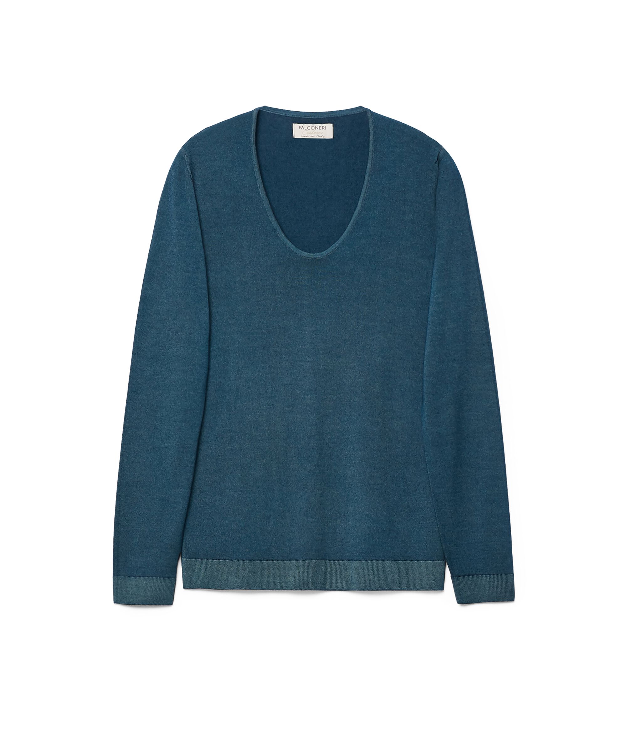 Maglia Scollo V in Cashmere Ultrafine Colore Ottanio