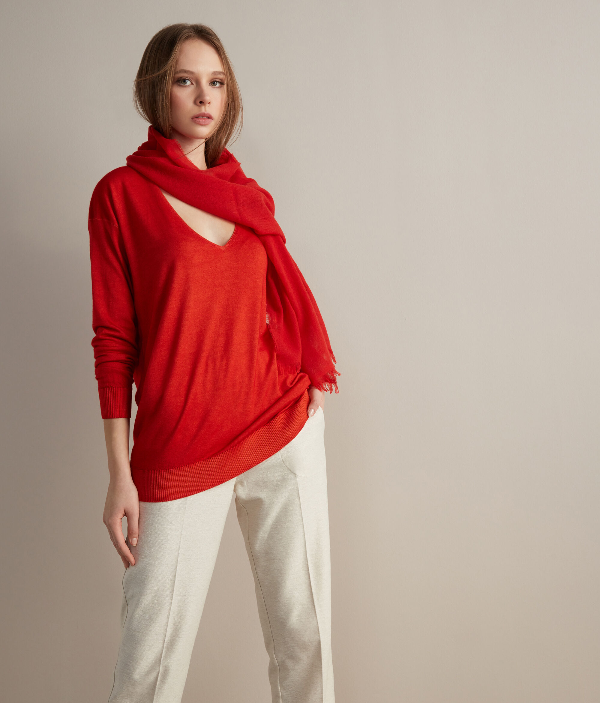 Pull large à col V en Cachemire ultra-fin