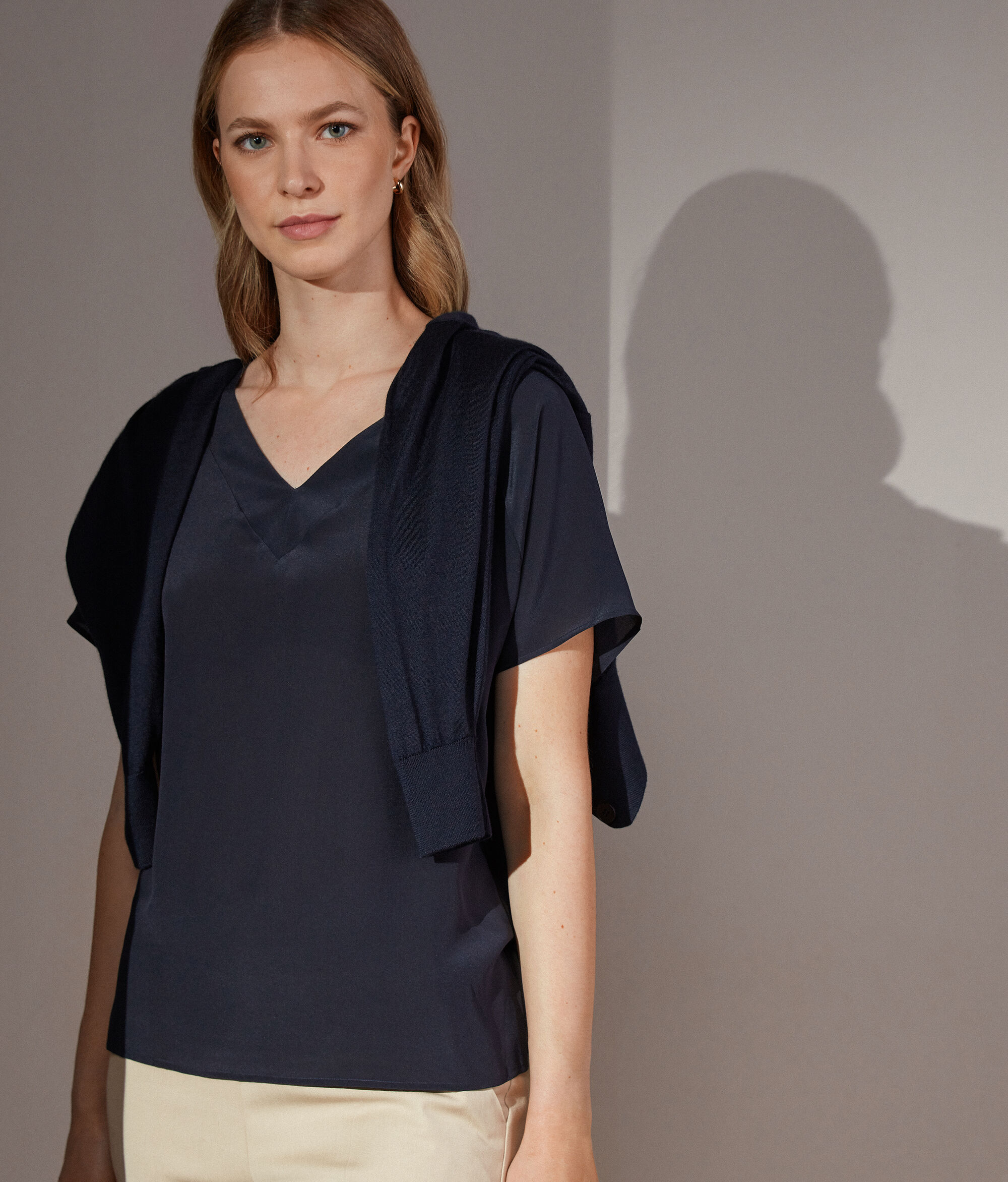 Silk and Modal V-neck T-Shirt