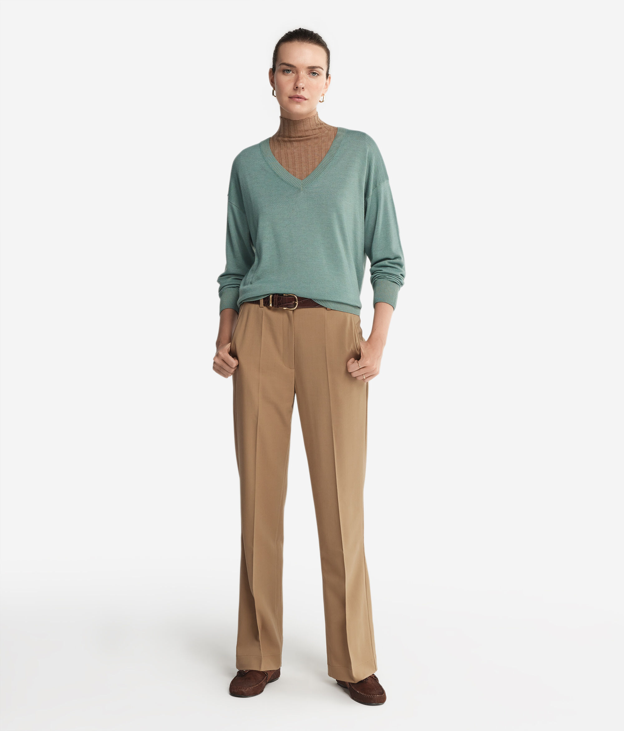 Maglia a scollo a V in Cashmere con spacchi