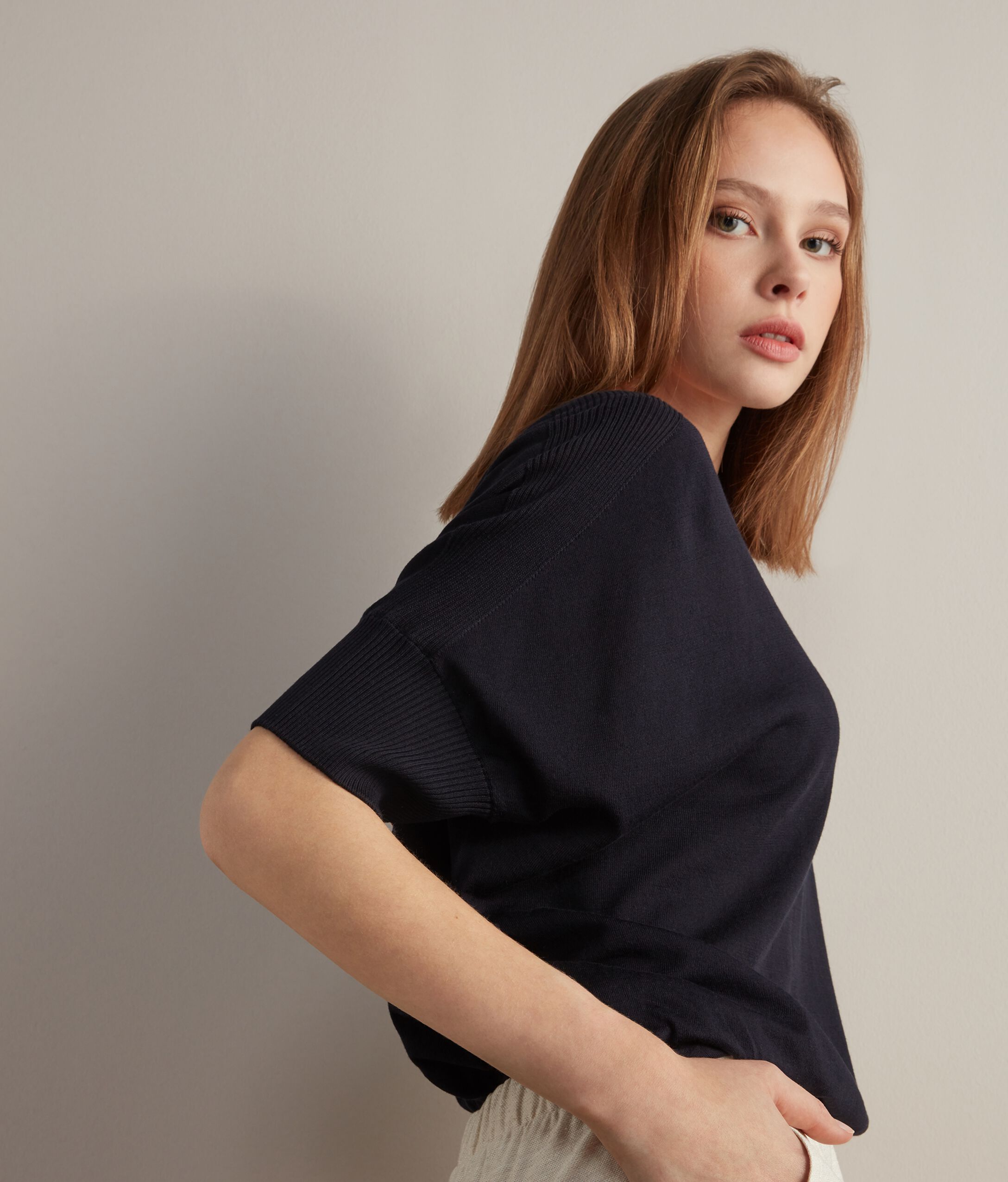 Pull à col bateau en soie et coton