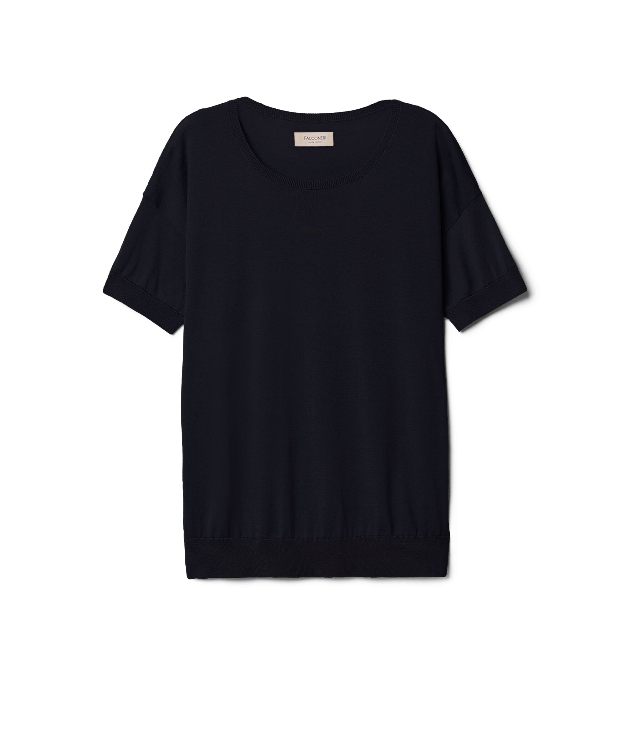 Rundhalspullover aus Seide und Baumwolle Colore Marineblau
