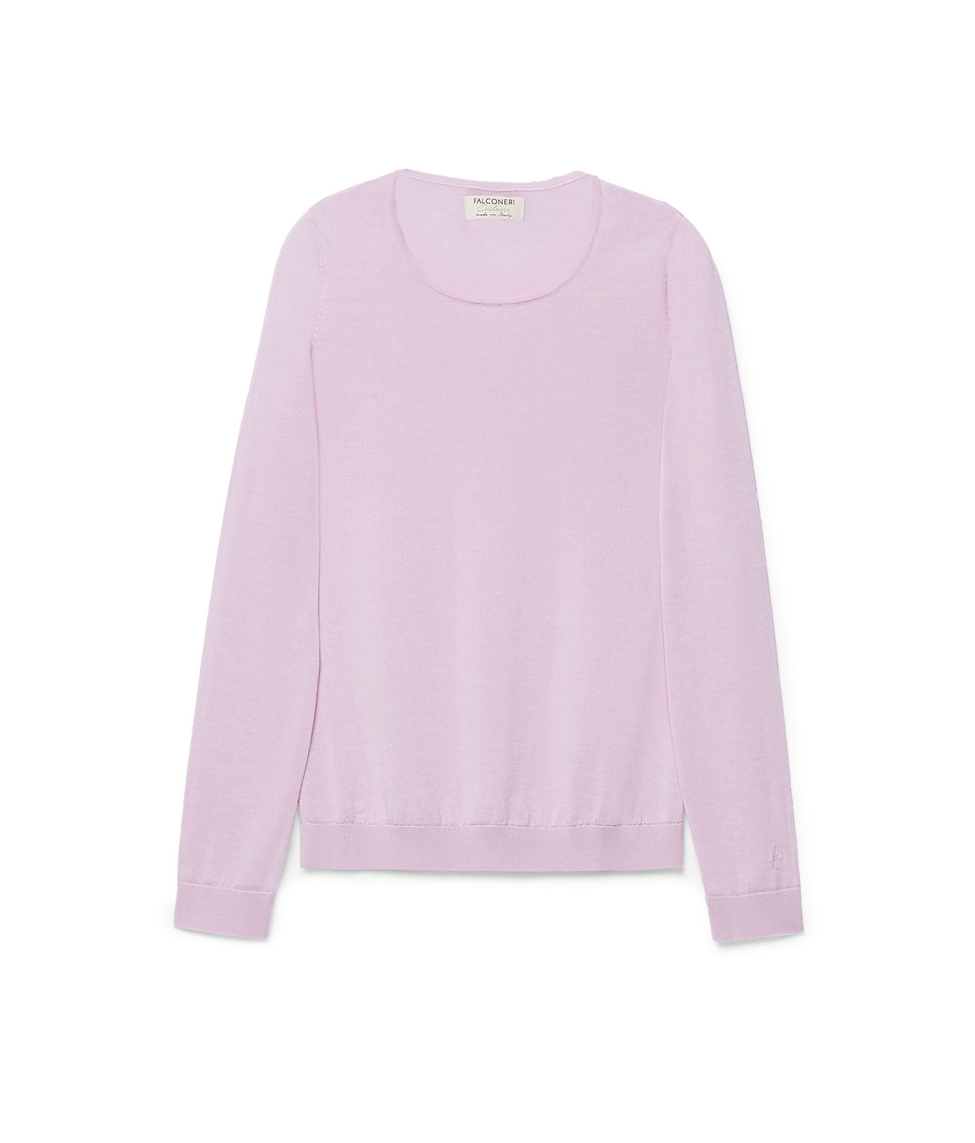 Maglia Girocollo in Cashmere Ultrafine Colore Viola Chiaro Malva