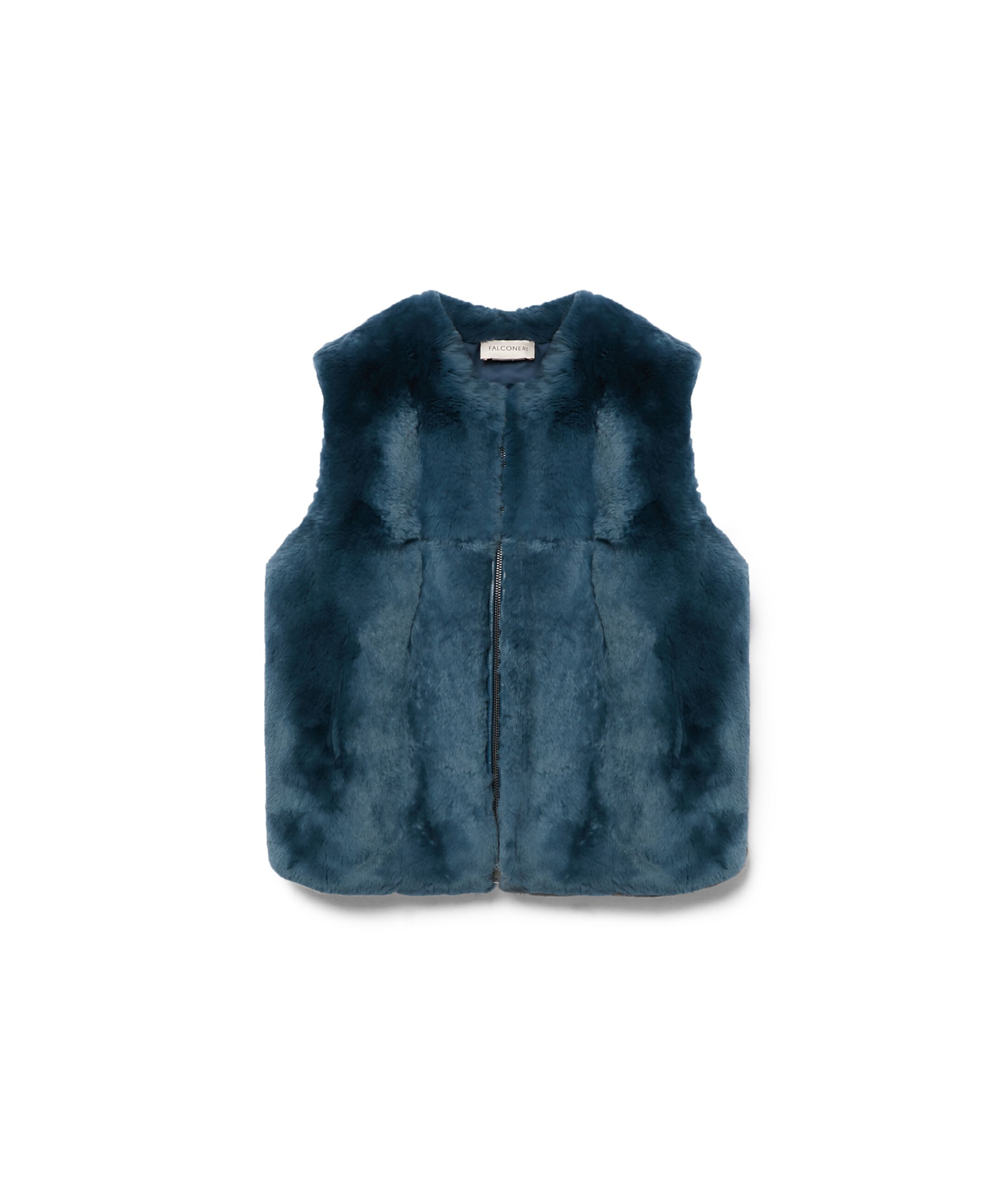 Gilet Zip Pelliccia Colore Ottanio