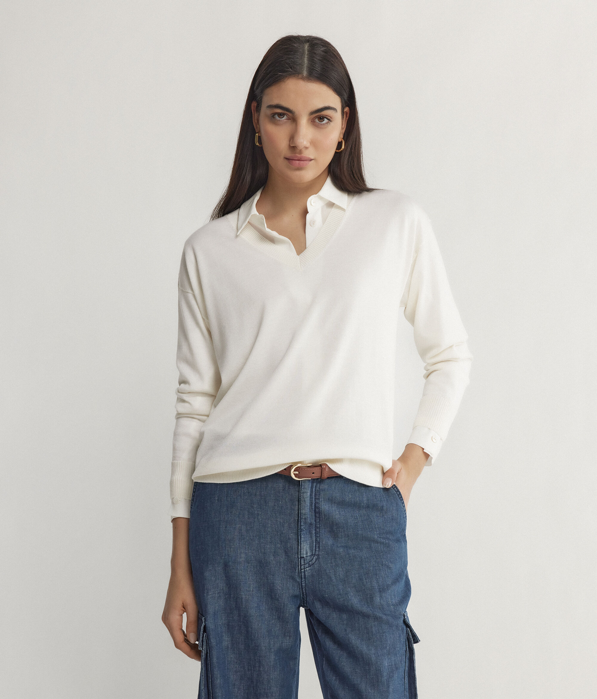 Maglia a scollo a V in Cashmere con spacchi