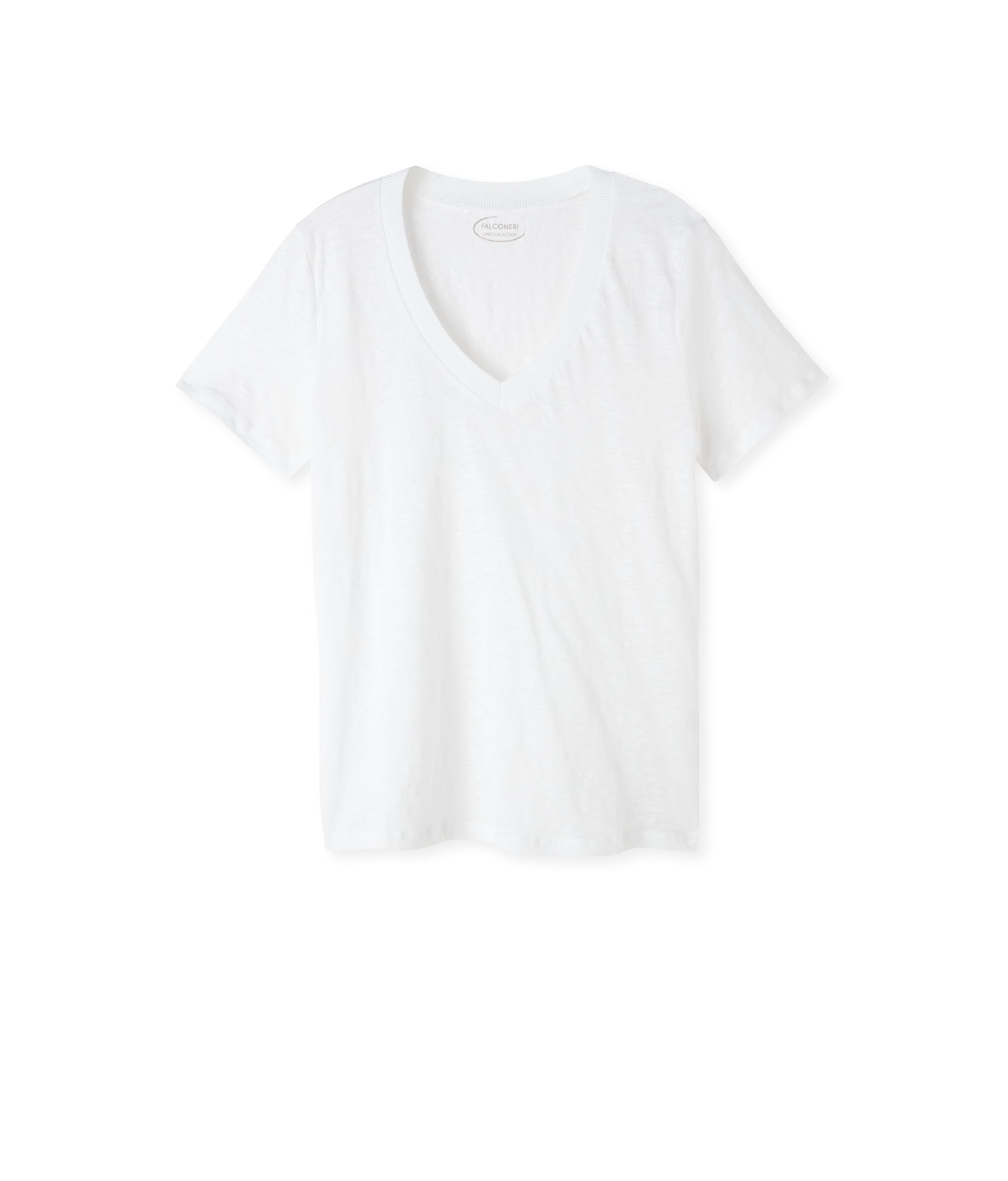 T-shirt in Lino Scollo a V con Bordo in Maglia