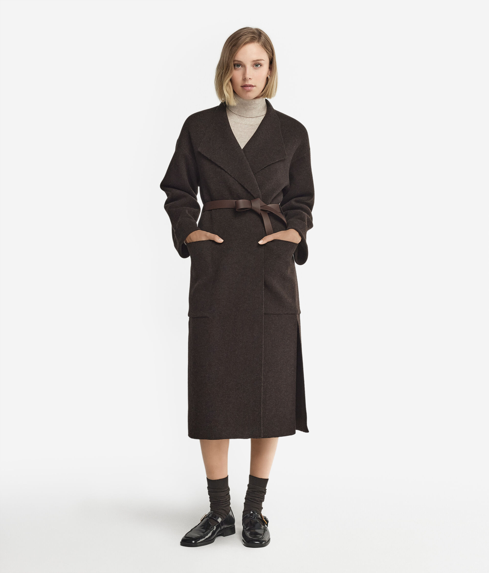 Cappotto Lungo con Spacchi in Cashmere