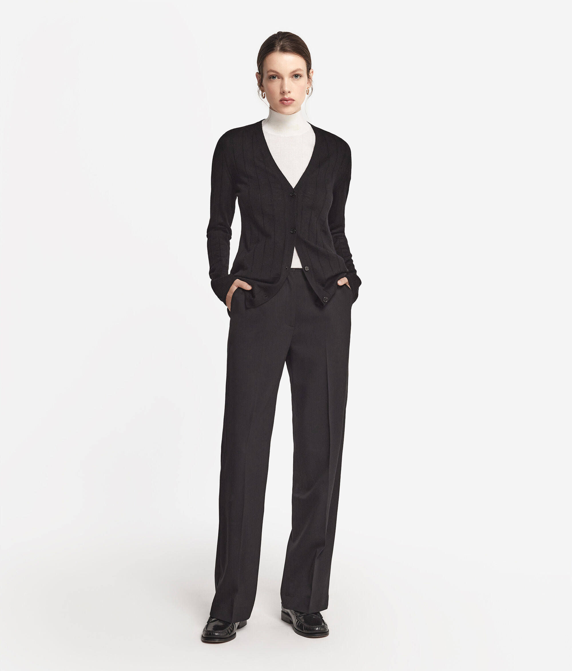 V-neck Wide Rib Ultrafine Cashmere Cardigan