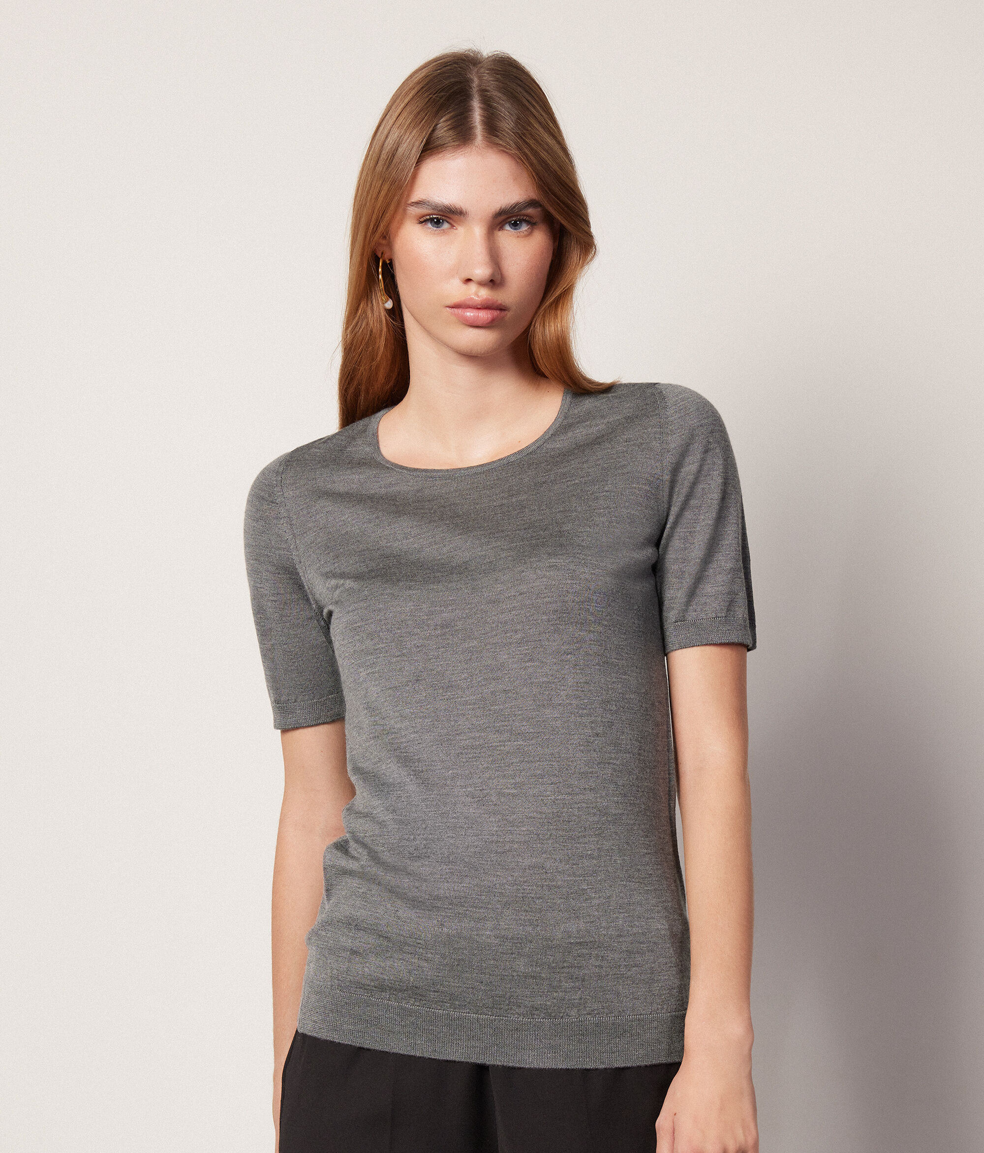 T-shirt de Decote Redondo em Ultrafine Cashmere