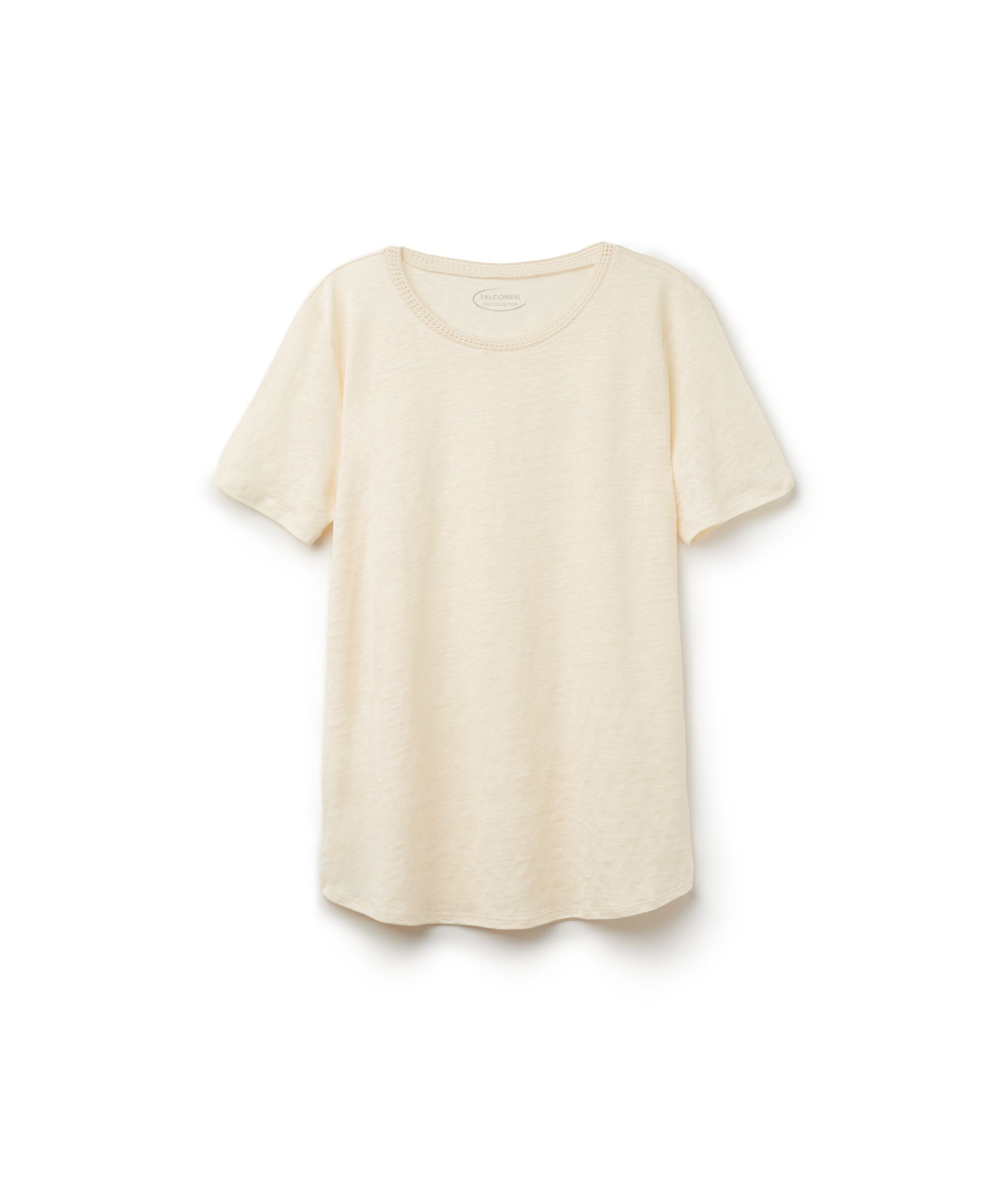 T-Shirt  Girocollo con Bordi Retina in Lino