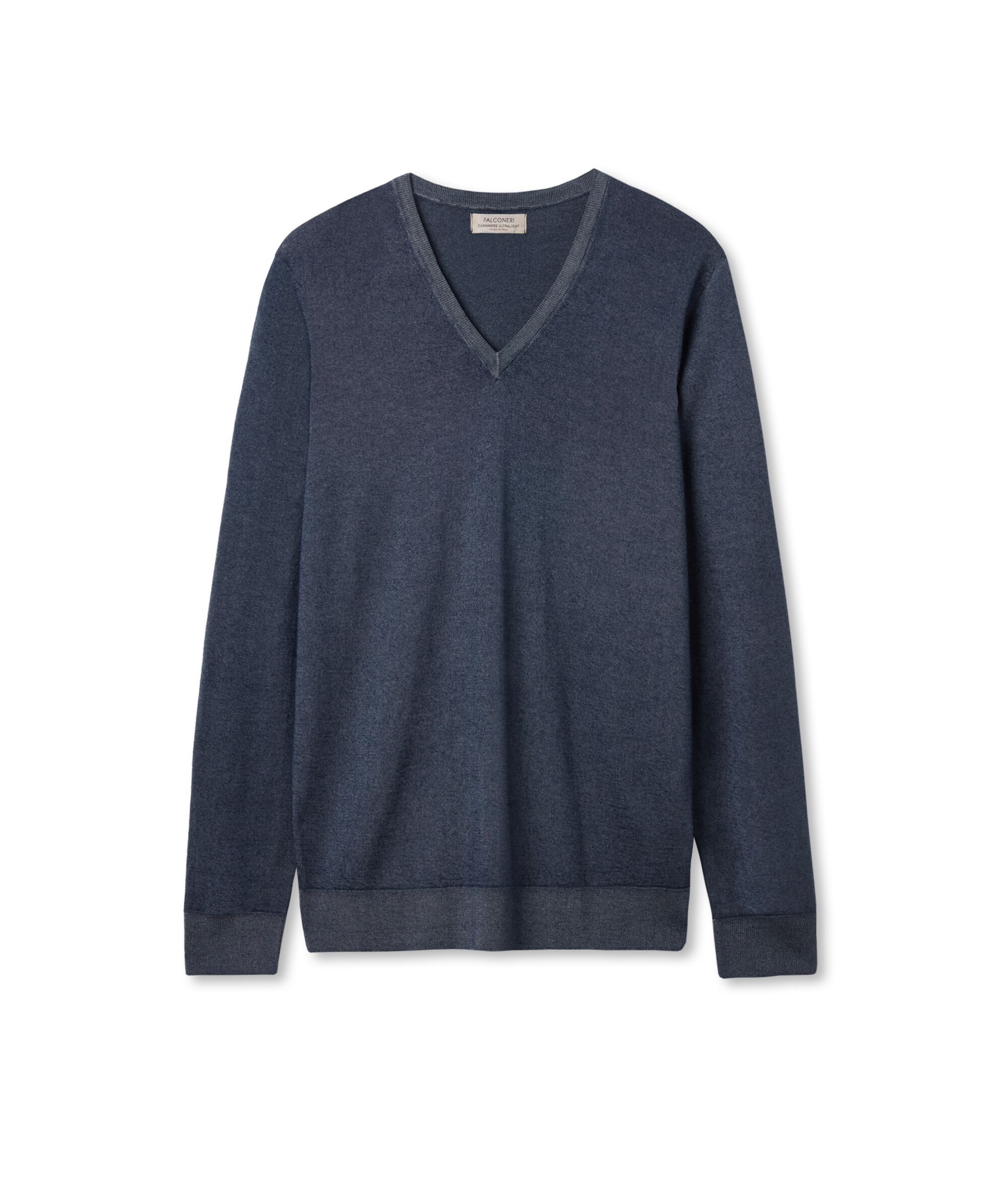 Maglia Scollo V in Cashmere Ultrafine Colore Blu Tinto Capo