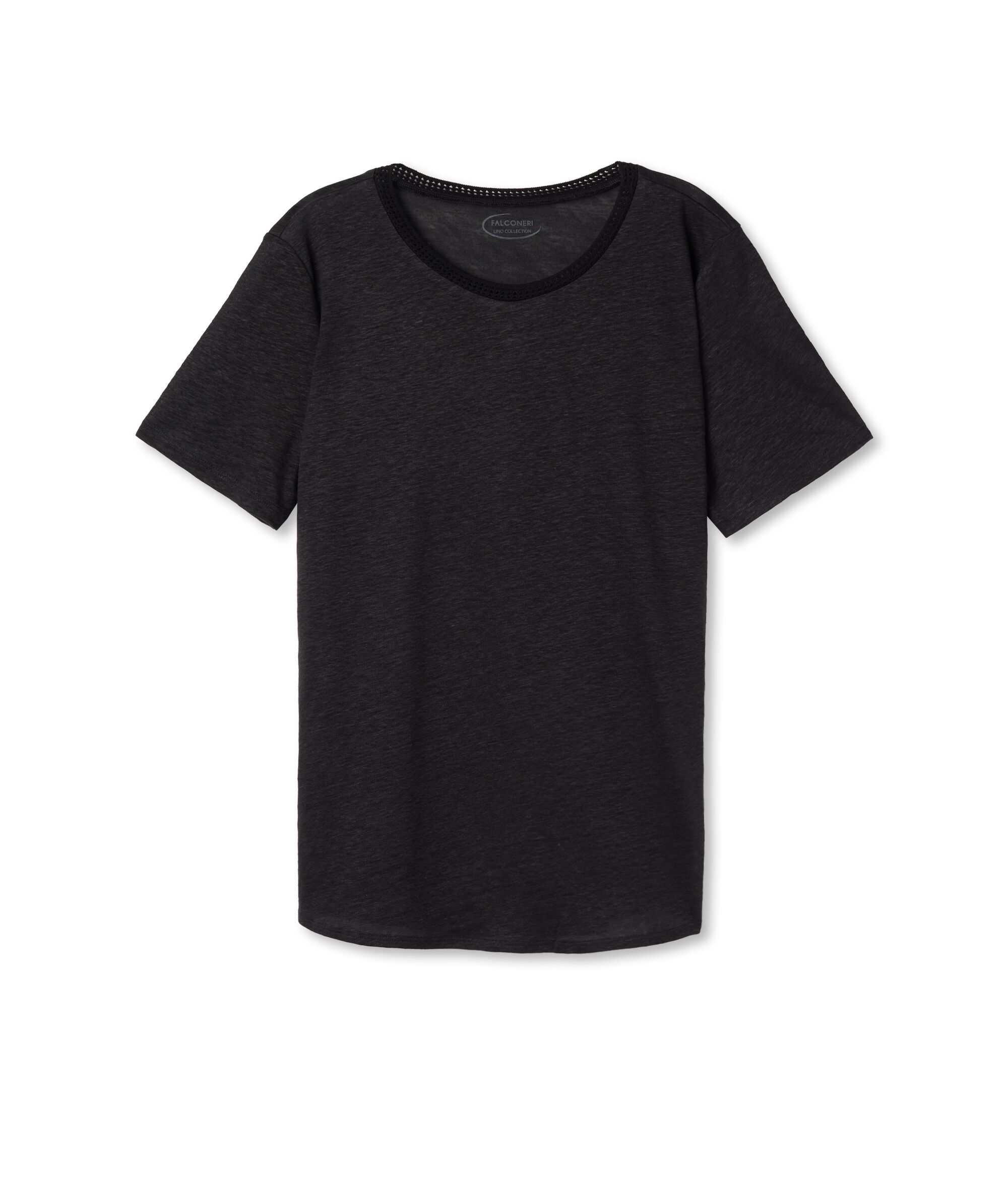 T-Shirt Girocollo con Bordi Retina in Lino
