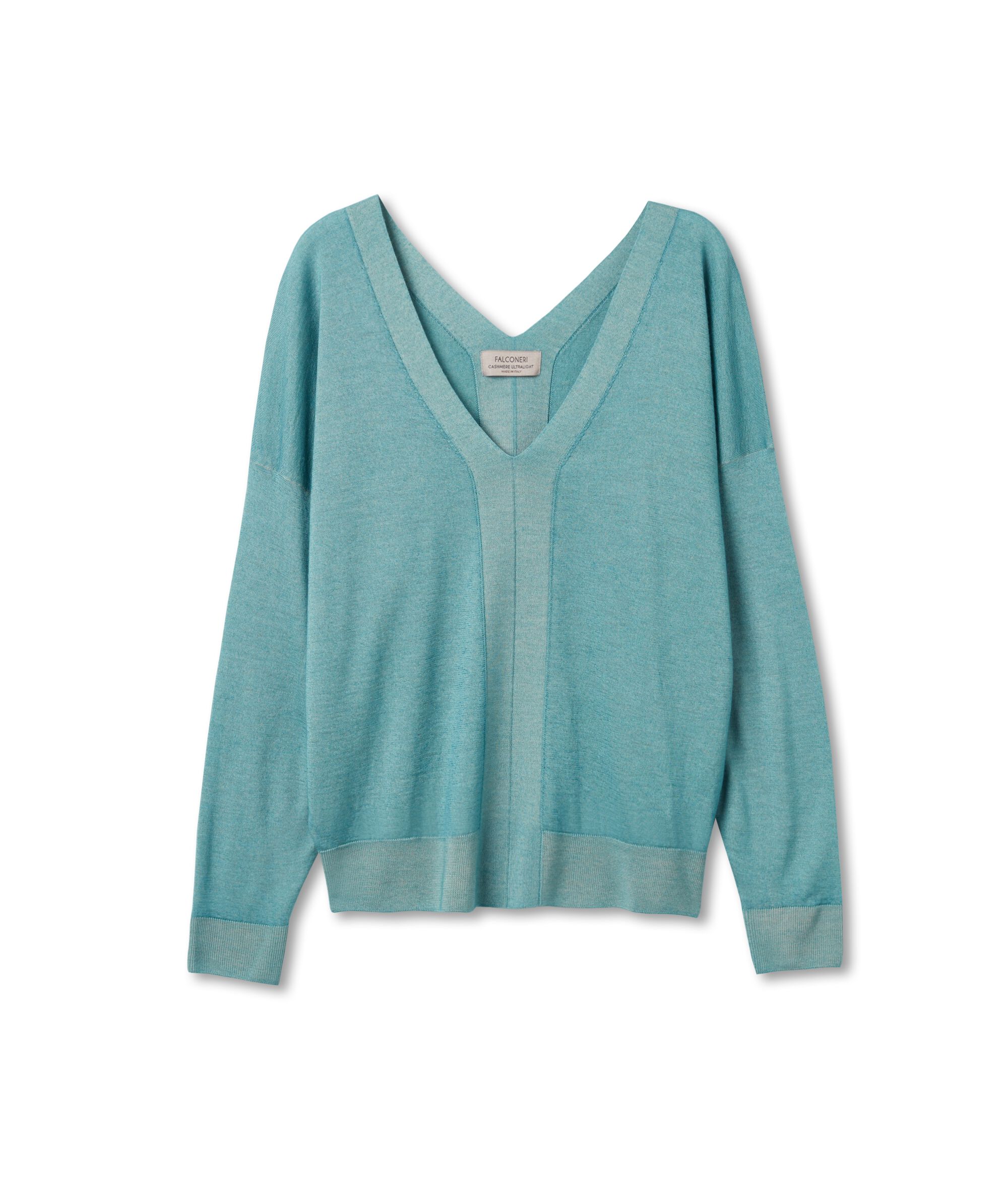 Oversize-Pullover aus Kaschmir Ultrafine mit V-Ausschnitt Colore Lagunenblau