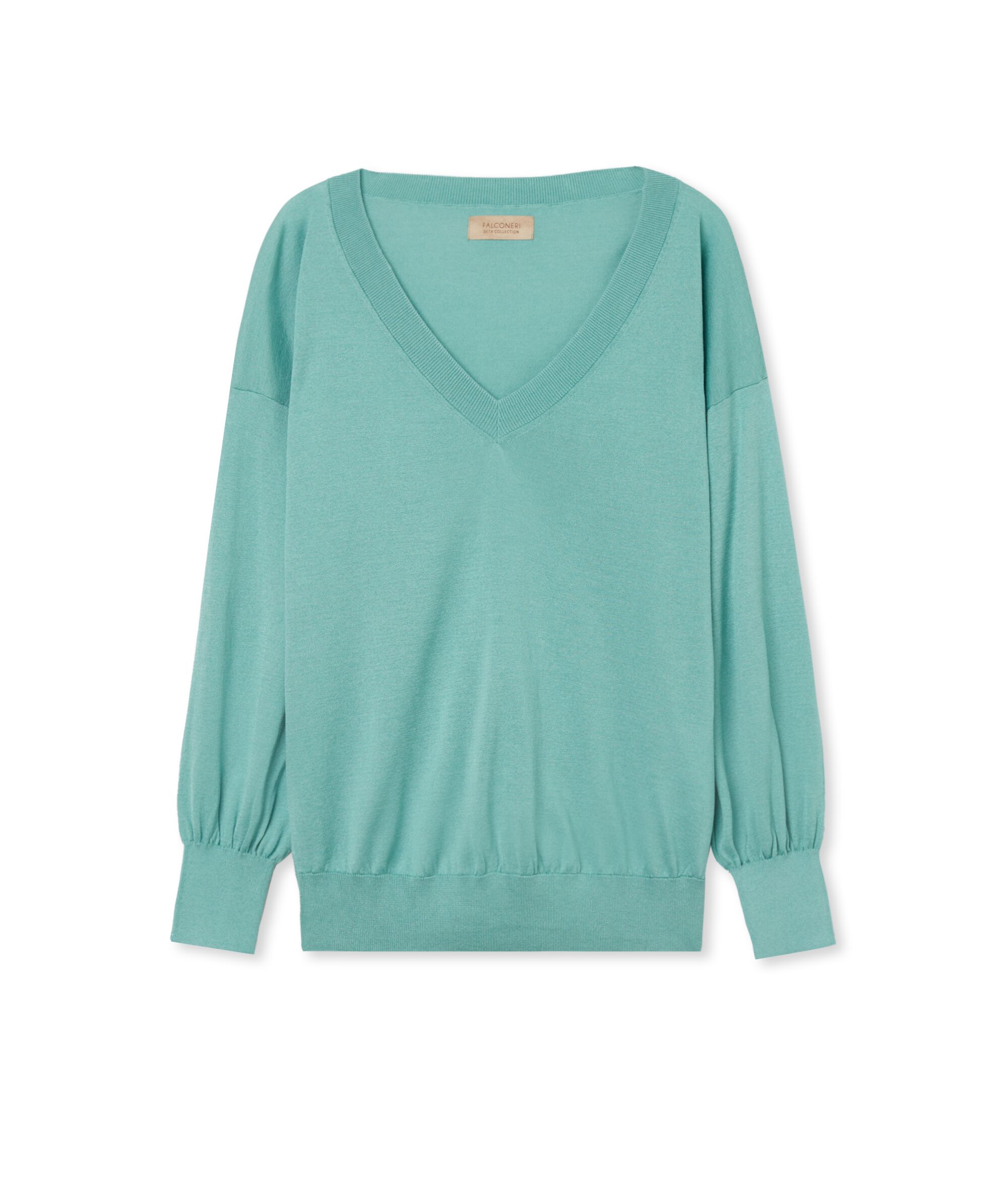 Maglia Scollo a V in Seta e Cotone a Palloncino