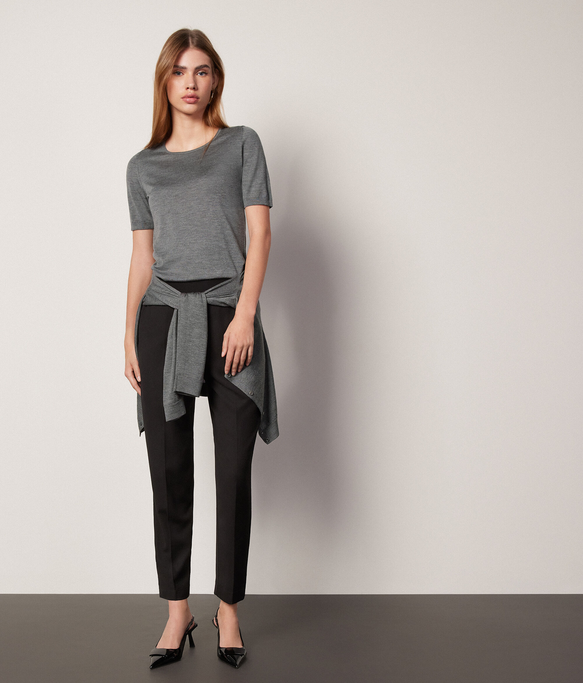 T-shirt de Decote Redondo em Ultrafine Cashmere